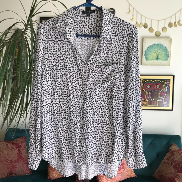 VELVET HEART size M Black & White Daisies Floral Button Front Hi-Lo Blouse Top - Picture 1 of 3